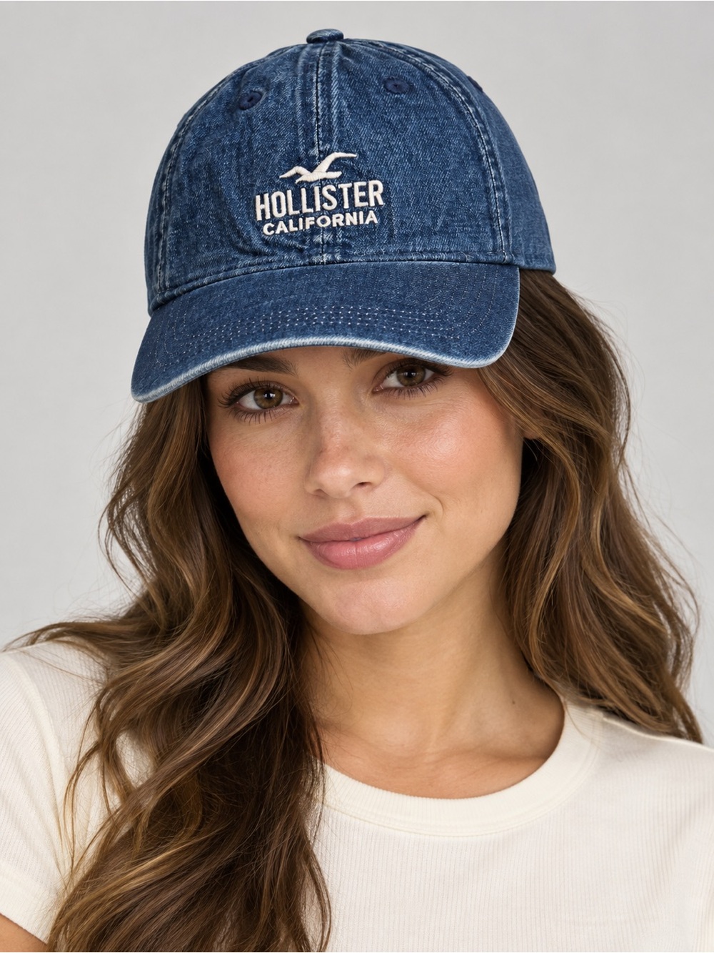 Hollister California Blue Denim Embroidered Logo Adjustable Baseball Hat